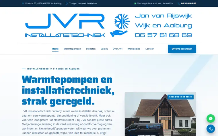 De homepage van JVR Installatietechniek