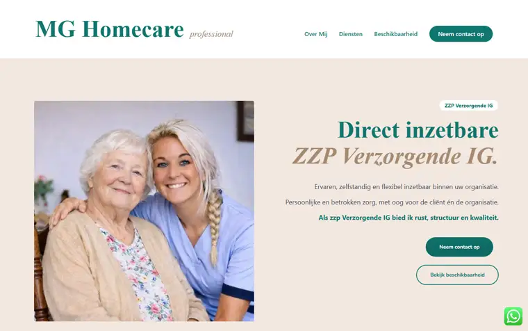 De homepage van MG Homecare