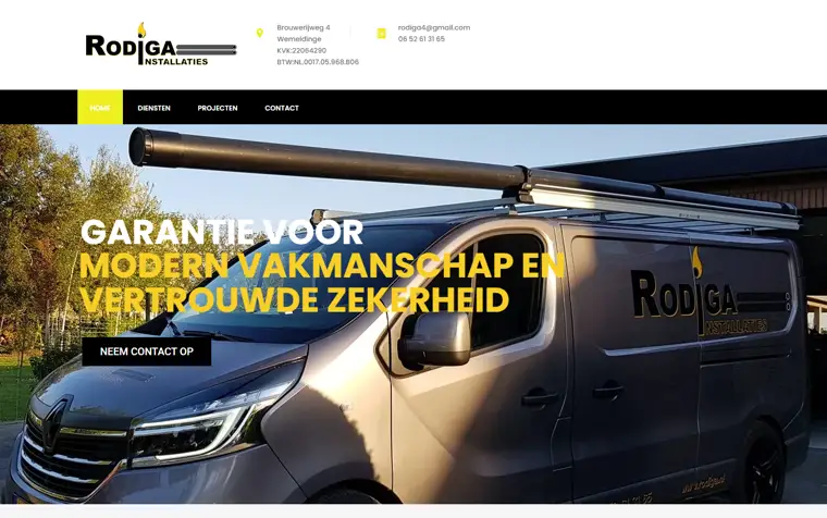 De homepage van Rodiga Installaties