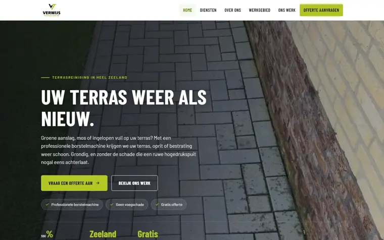 De homepage van Verwijs Terrasreiniging